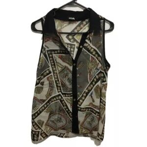 Toska Size Large Collared Sleeveless Button Shirt